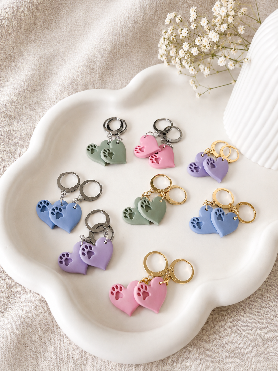 Heart Paw Print Huggie Earrings
