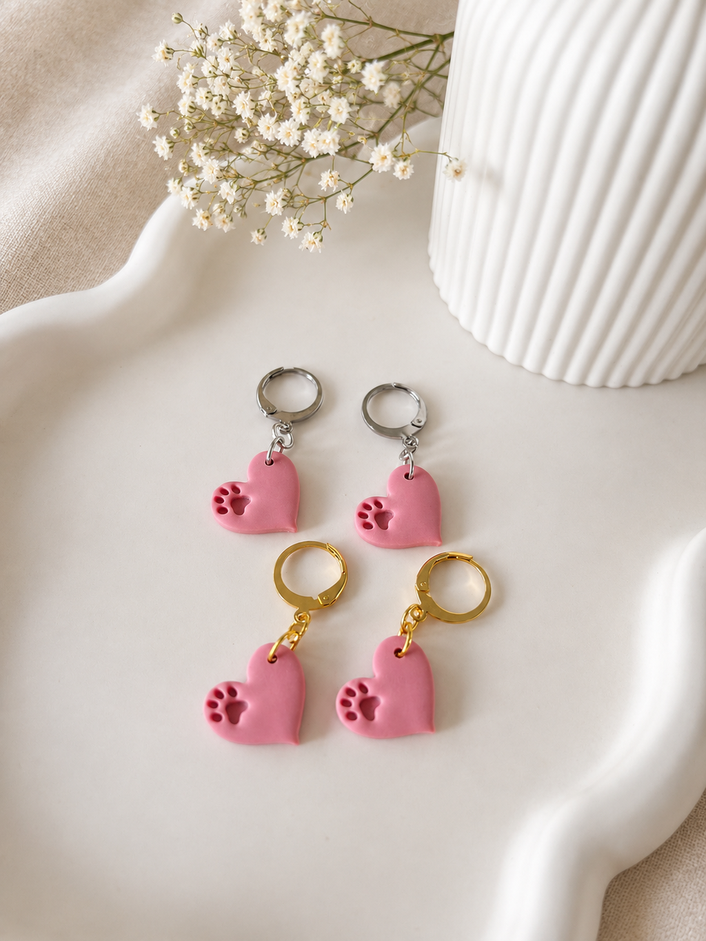 Heart Paw Print Huggie Earrings